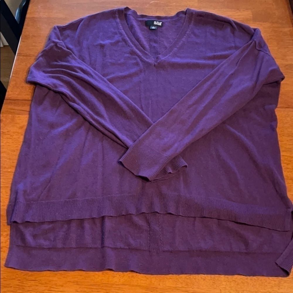 a.n.a. Purple sweater V neck high low Size L